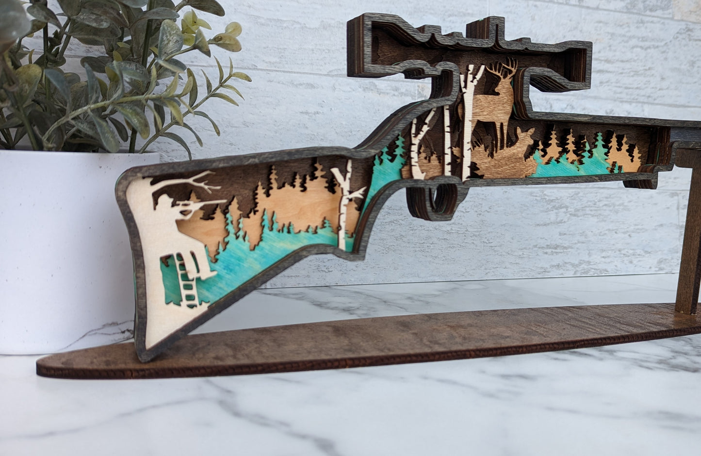 Deer Hunting Rifle 3D Wood Laser Cut Decor