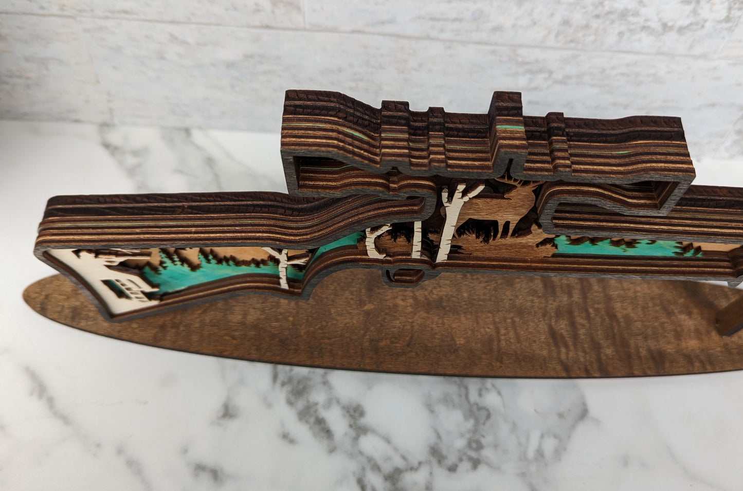 Deer Hunting Rifle 3D Wood Laser Cut Decor