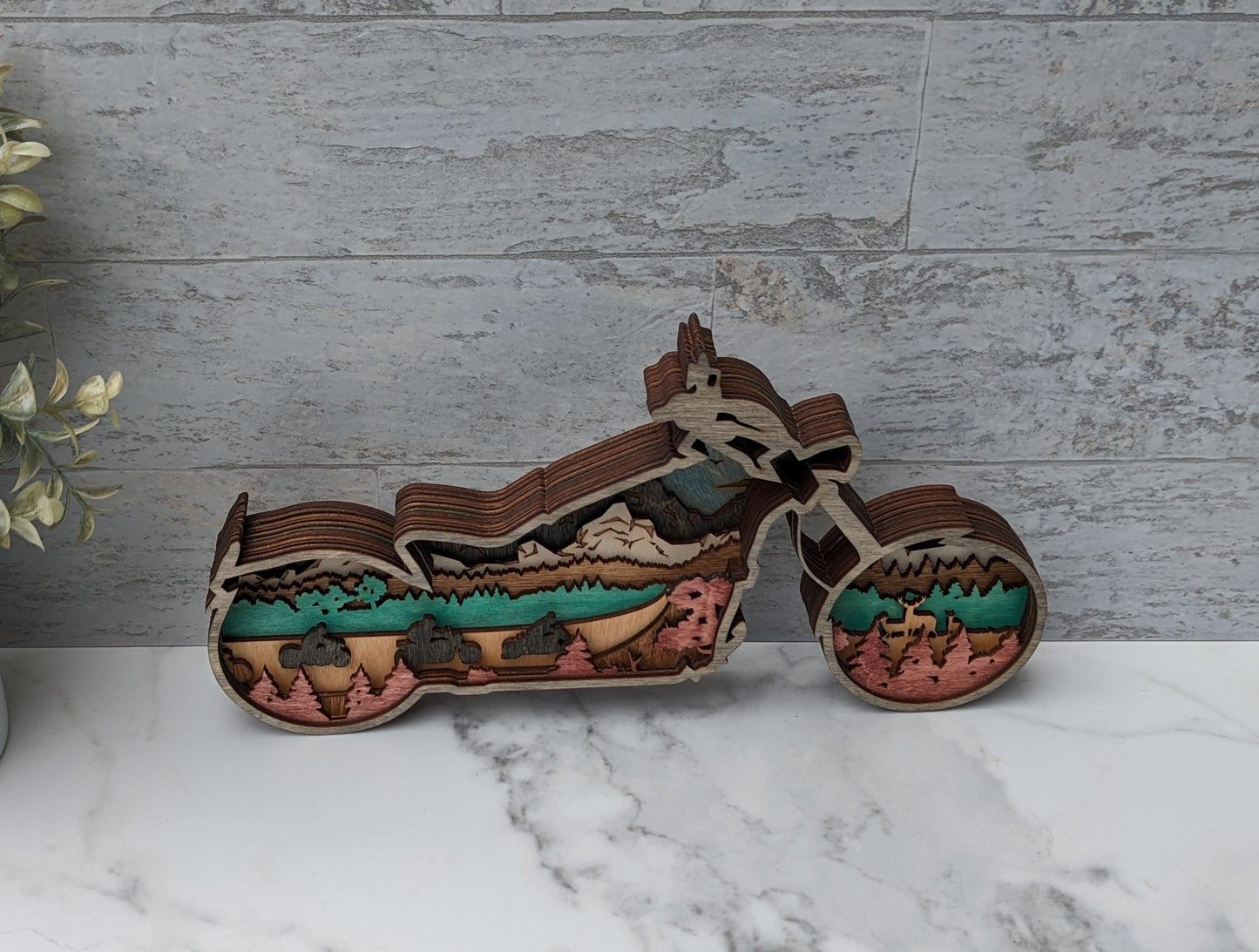 3D Motorcycle Multilayer Wood Art Piece