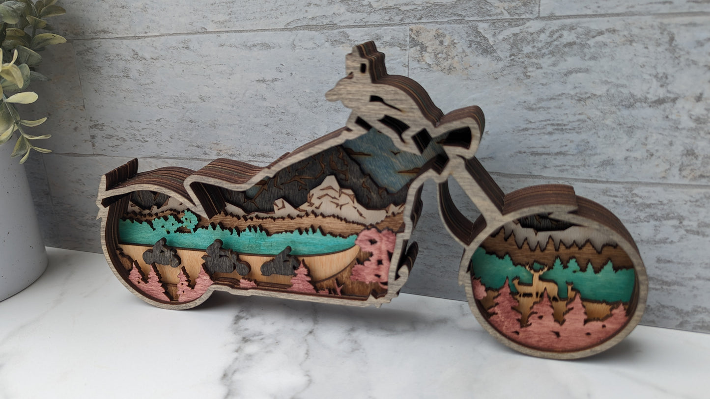 3D Motorcycle Multilayer Wood Art Piece