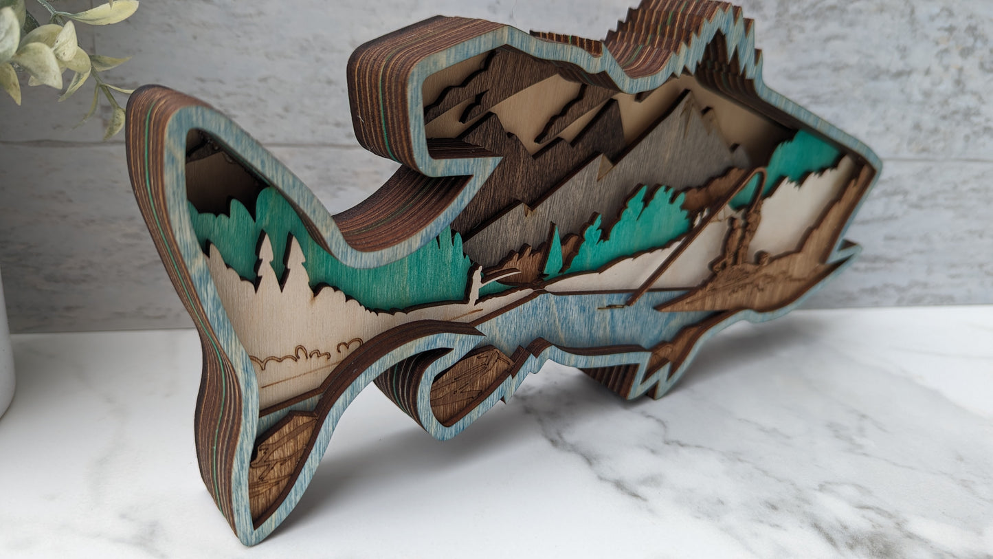 3D 9 layer Wood Fish Statue