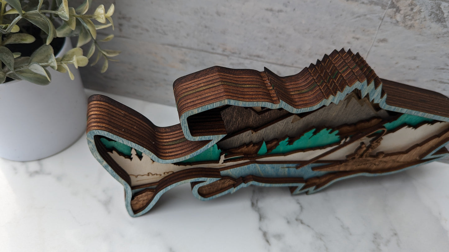 3D 9 layer Wood Fish Statue