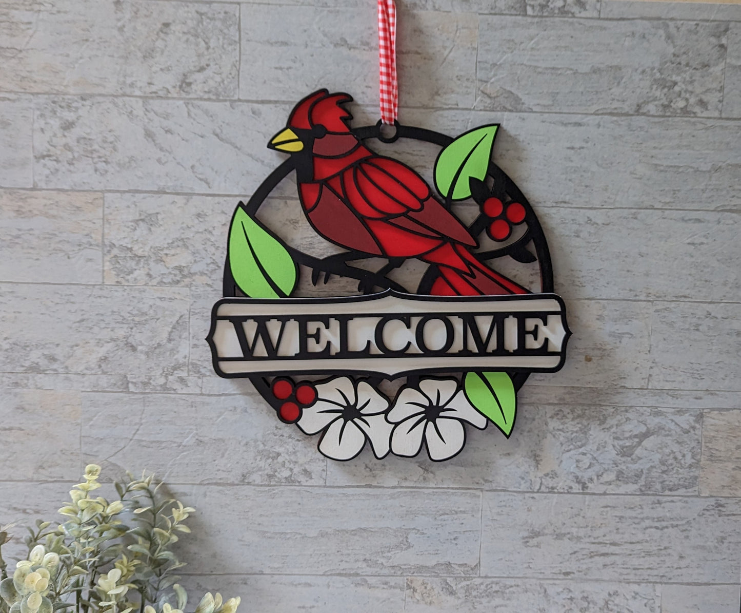 Cardinal Front Door Hanger, Cardinal Wooden Wreath, Door Wreath, Housewarming Gift, Home Decor, Wood Round Sign, Cardinal Sign