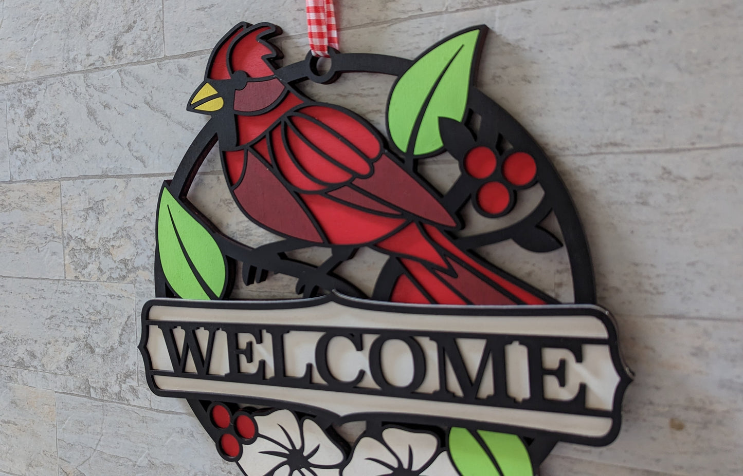 Cardinal Front Door Hanger, Cardinal Wooden Wreath, Door Wreath, Housewarming Gift, Home Decor, Wood Round Sign, Cardinal Sign