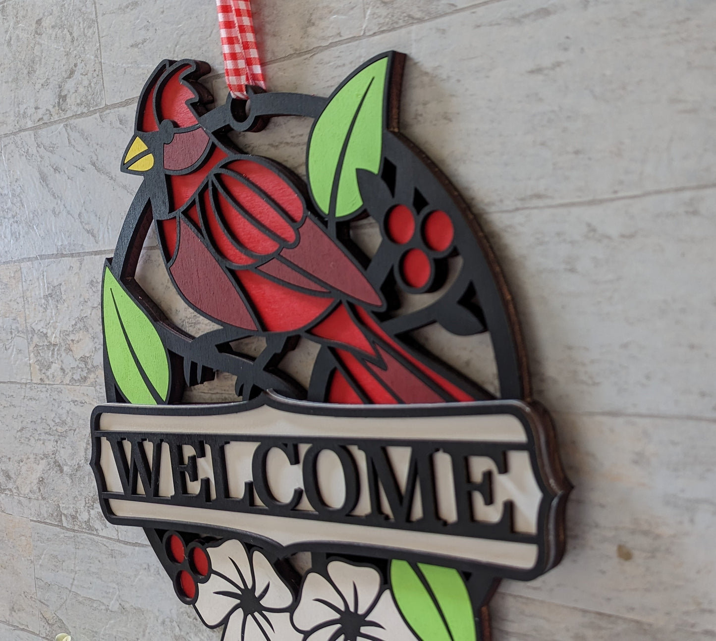 Cardinal Front Door Hanger, Cardinal Wooden Wreath, Door Wreath, Housewarming Gift, Home Decor, Wood Round Sign, Cardinal Sign