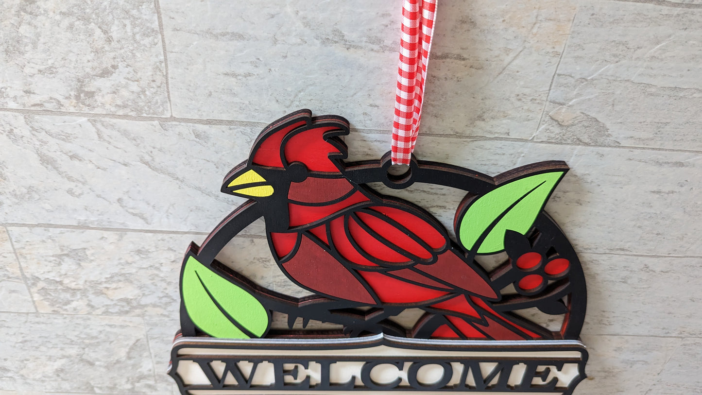 Cardinal Front Door Hanger, Cardinal Wooden Wreath, Door Wreath, Housewarming Gift, Home Decor, Wood Round Sign, Cardinal Sign