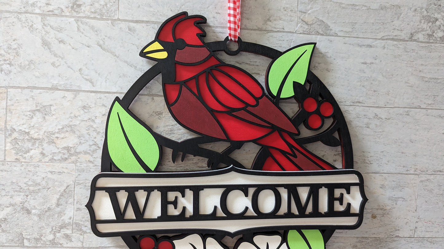 Cardinal Front Door Hanger, Cardinal Wooden Wreath, Door Wreath, Housewarming Gift, Home Decor, Wood Round Sign, Cardinal Sign