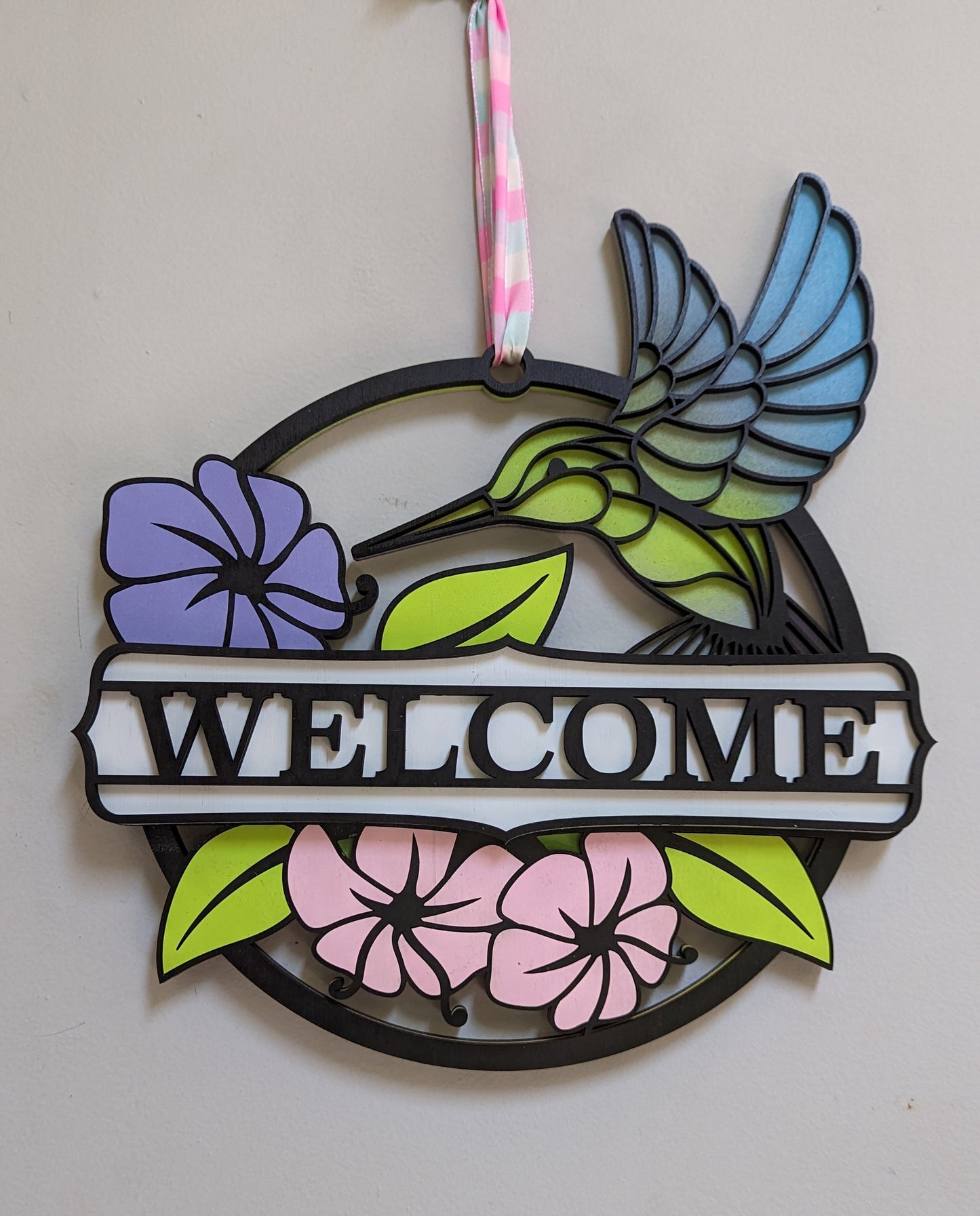 Hummingbird and Flowers Welcome Door Hanger