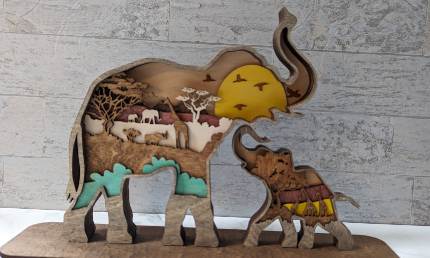 3D Multi Layer Wood Elephant Figure