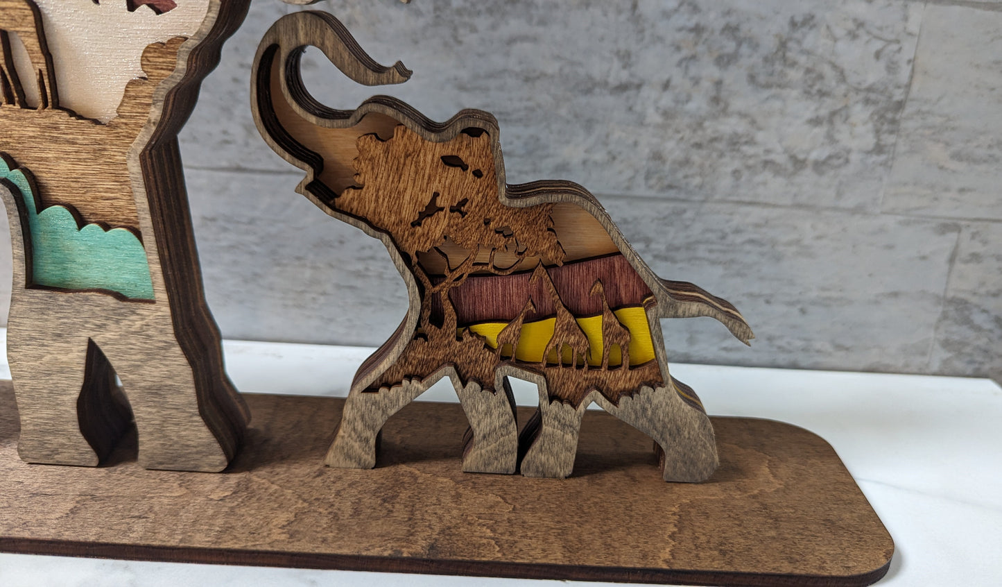 3D Multi Layer Wood Elephant Figure