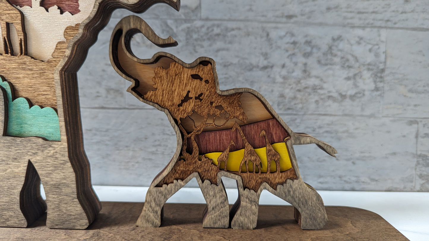 3D Multi Layer Wood Elephant Figure