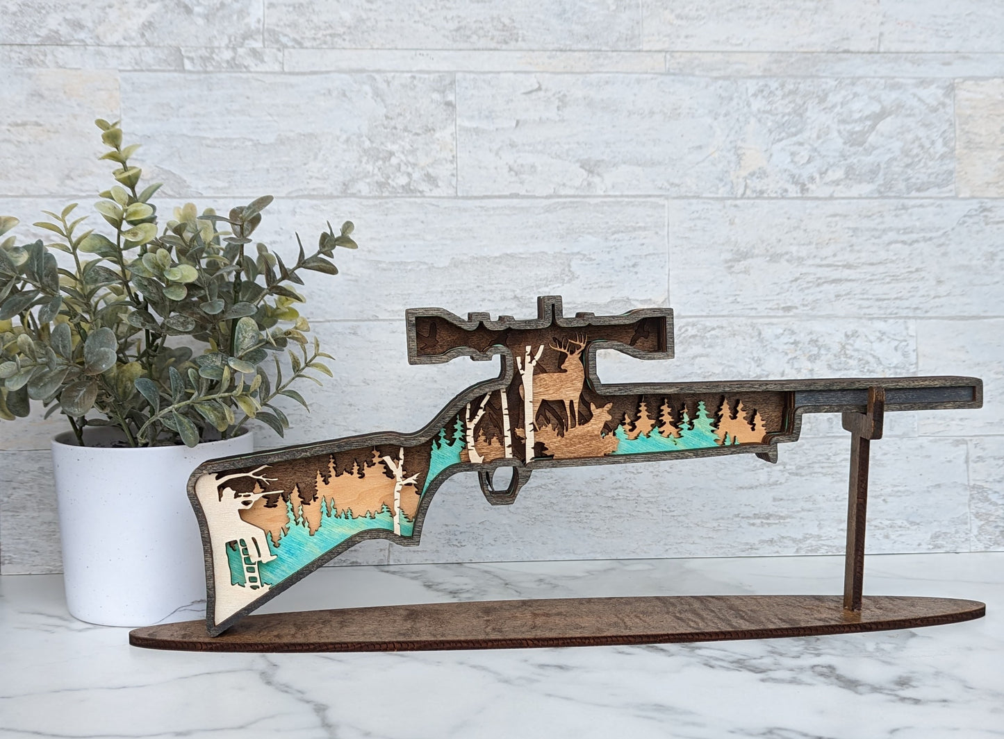Deer Hunting Rifle 3D Wood Laser Cut Decor