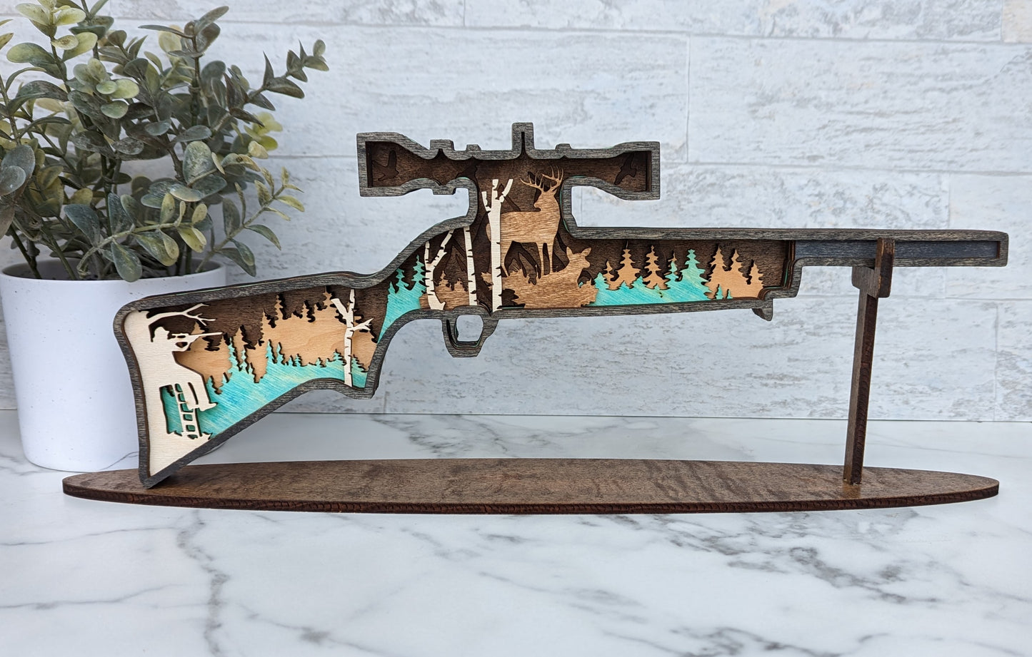 Deer Hunting Rifle 3D Wood Laser Cut Decor