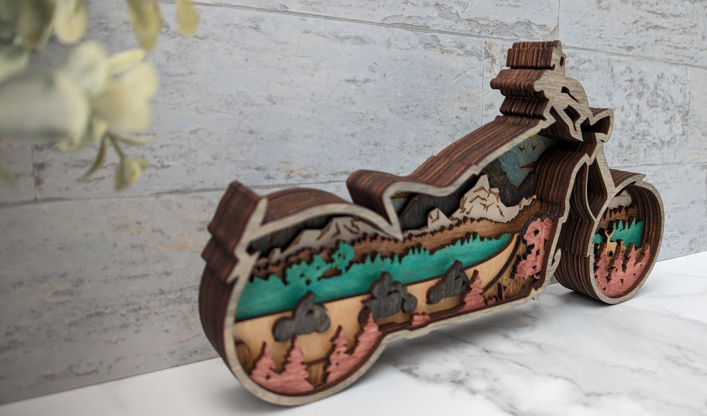 3D Motorcycle Multilayer Wood Art Piece