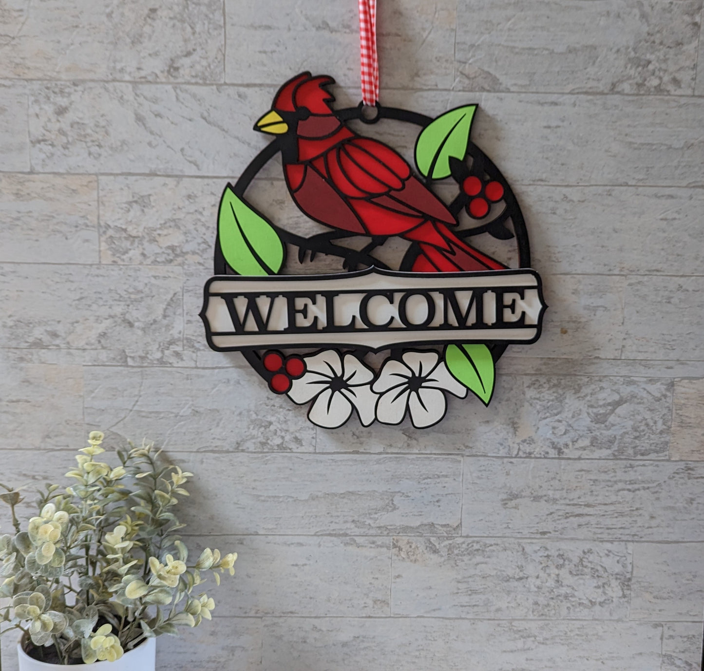 Cardinal Front Door Hanger, Cardinal Wooden Wreath, Door Wreath, Housewarming Gift, Home Decor, Wood Round Sign, Cardinal Sign