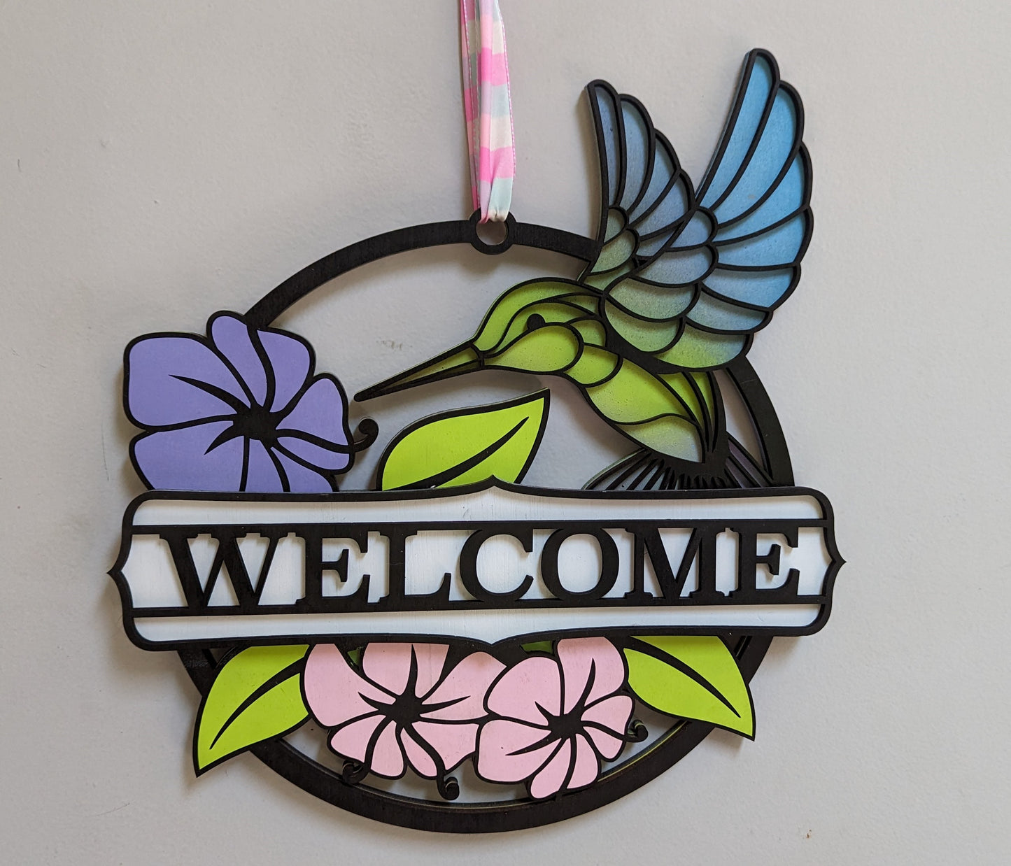 Hummingbird and Flowers Welcome Door Hanger