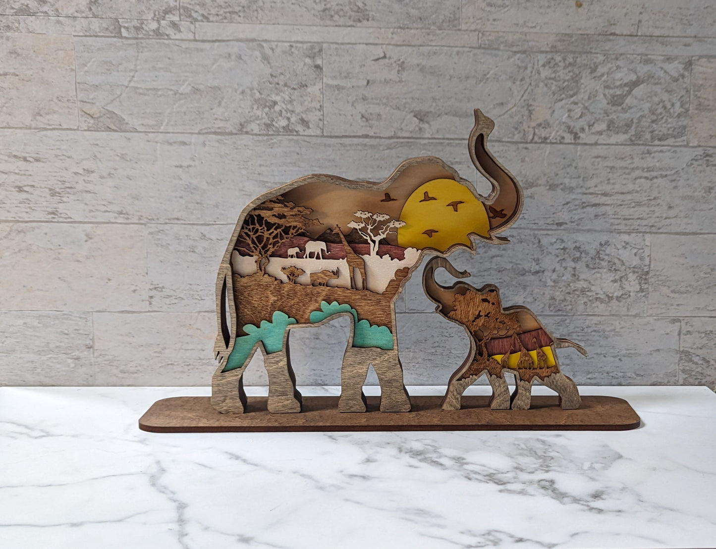 3D Multi Layer Wood Elephant Figure