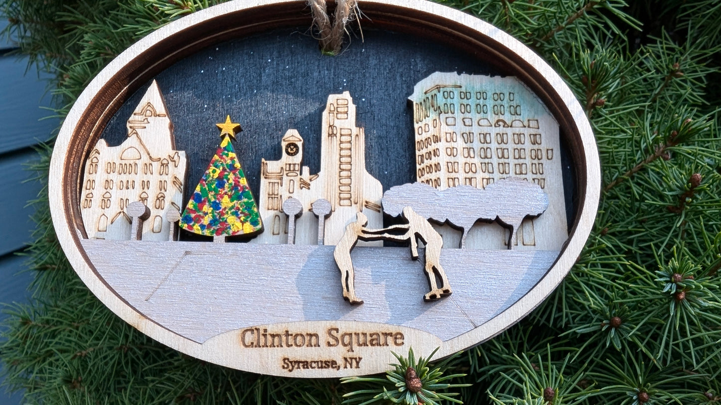 Clinton Square Syracuse NY Ice Skating Christmas Ornament